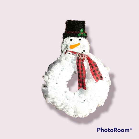 DECO MESH SNOWMAN CHRISTMAS WREATH WINTER - Picture 2 of 2